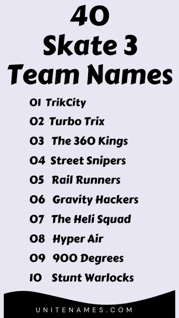 Skate 3 Team Names