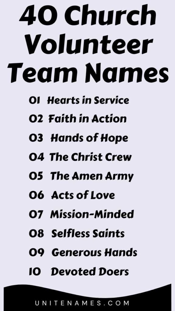 Church Volunteer Team Names