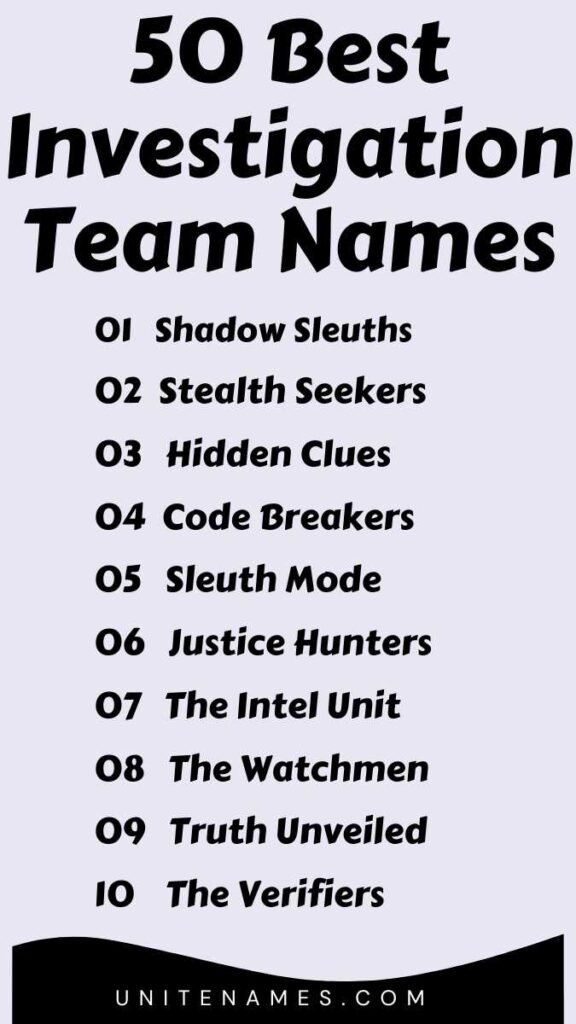 Best Investigation Team Names