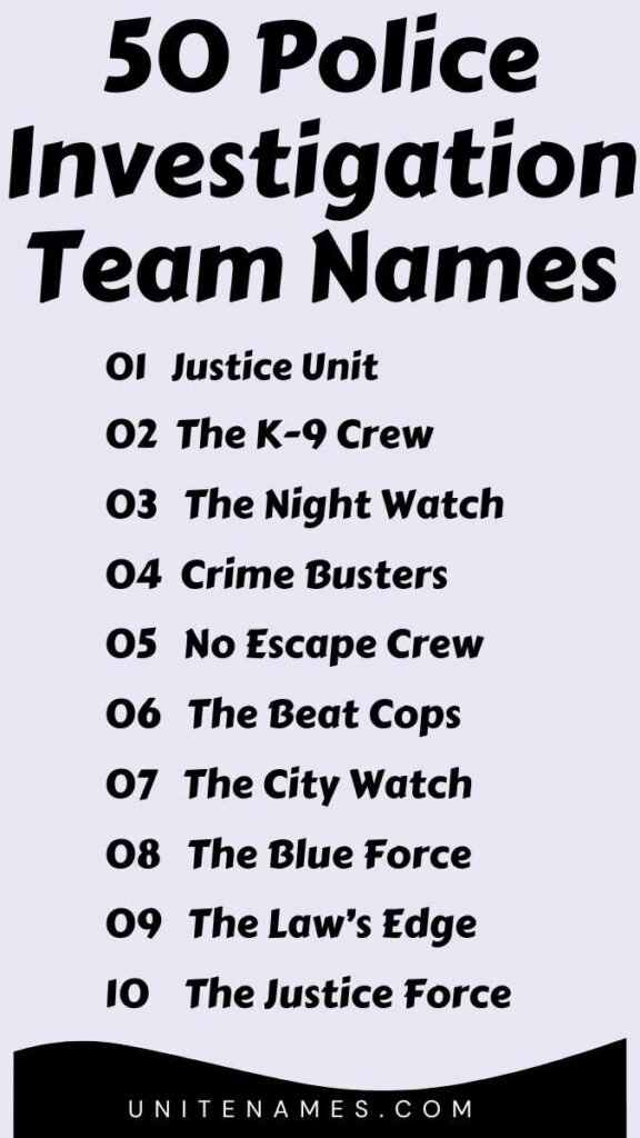 Police Investigation Team Names