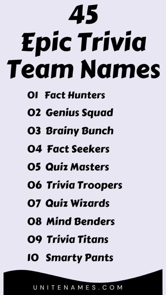 Epic Trivia Team Names