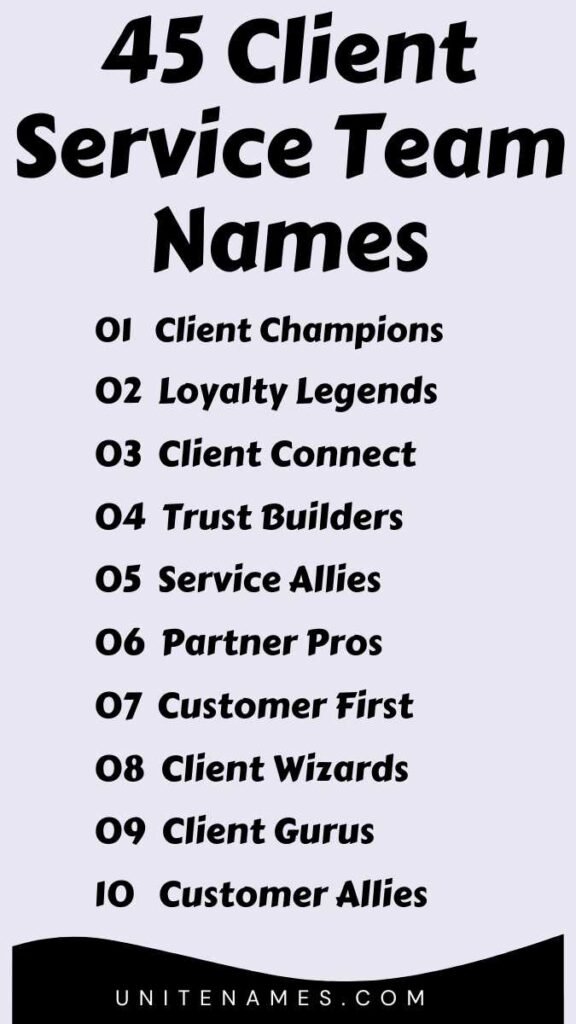 Client Service Team Names